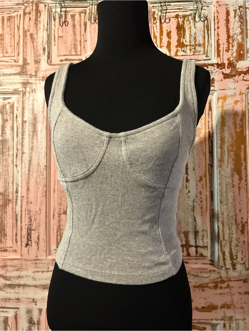 aerie Ribbed Scoop Bust Tank Top - Light Gray